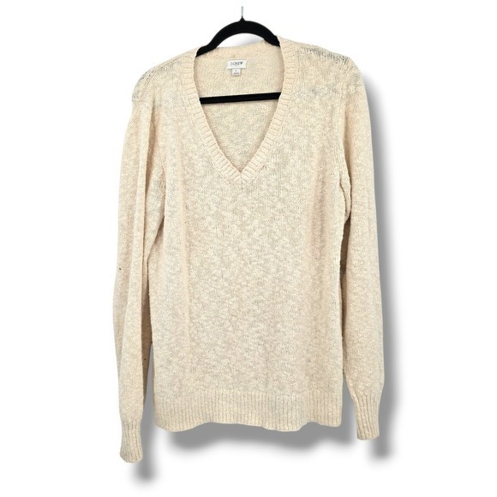 J. Crew Cream Textured V Neck Long Sleeve‎ Sweater Women Size Large Comfy Cozy